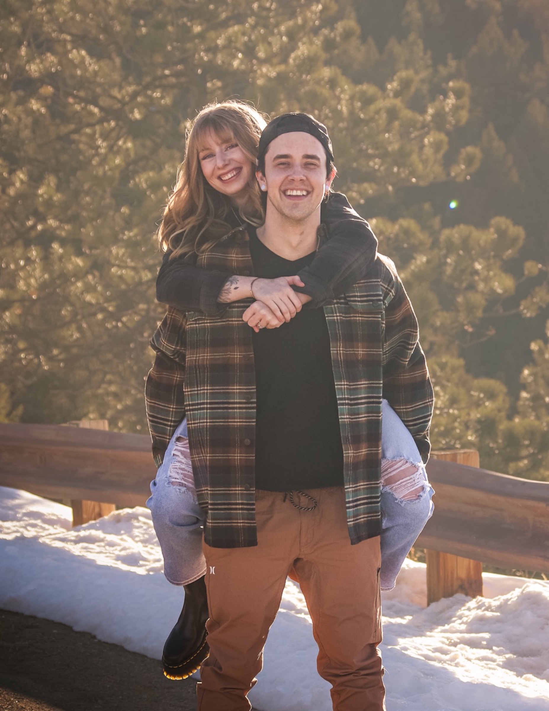 Couple laughing in the snow